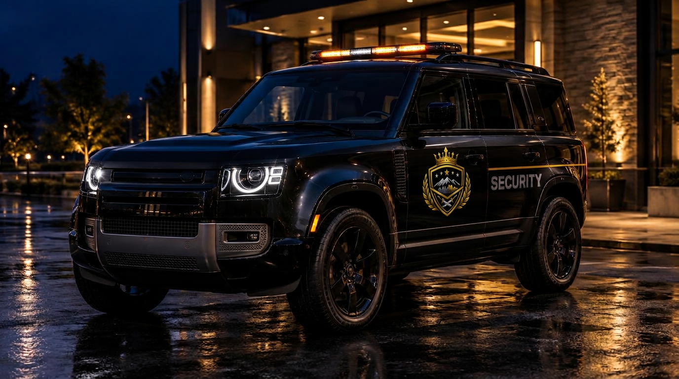 Marked black Royal Shield Security patrol vehicle