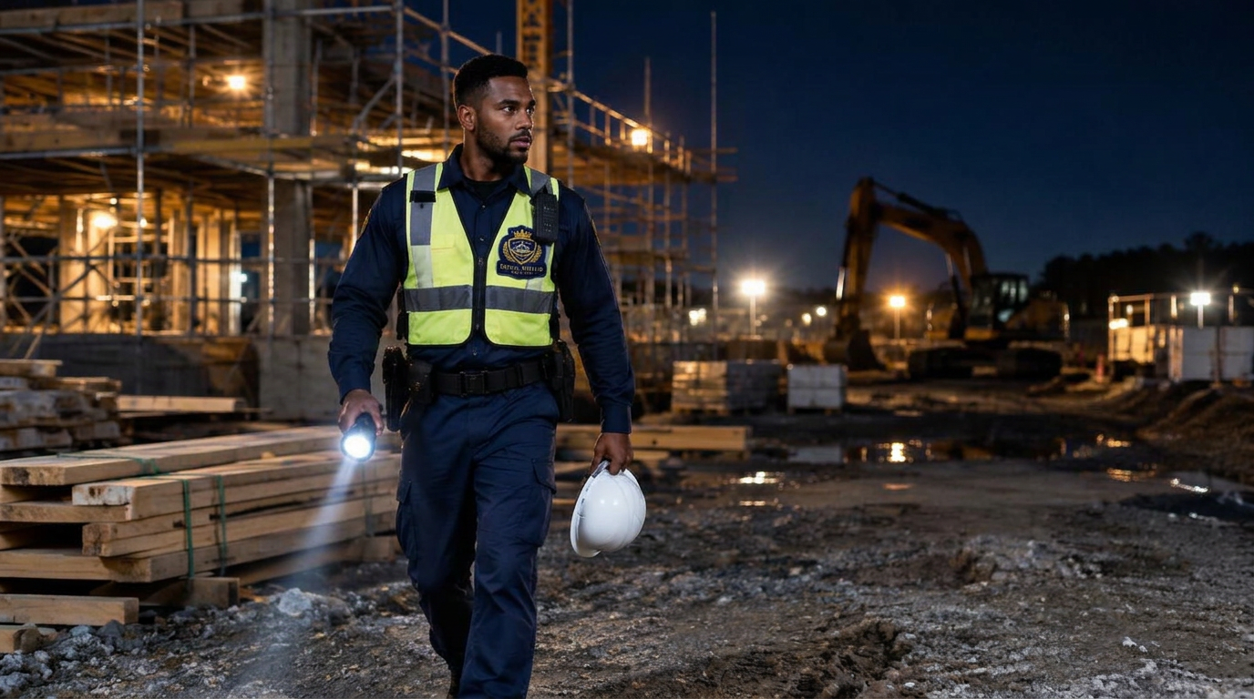 Royal Shield Security officer patrolling an active construction site